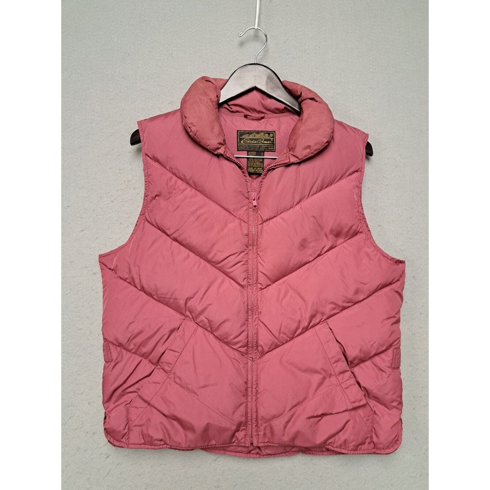 Eddie Bauer Womens Size L Premium Goose Down Puffer Vest Jacket Red Pink Zip Up